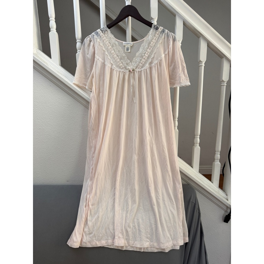Fundamentals Pink Lace Trim Nightgown V-Neck Short Sleeve Sleepwear Large 14-16